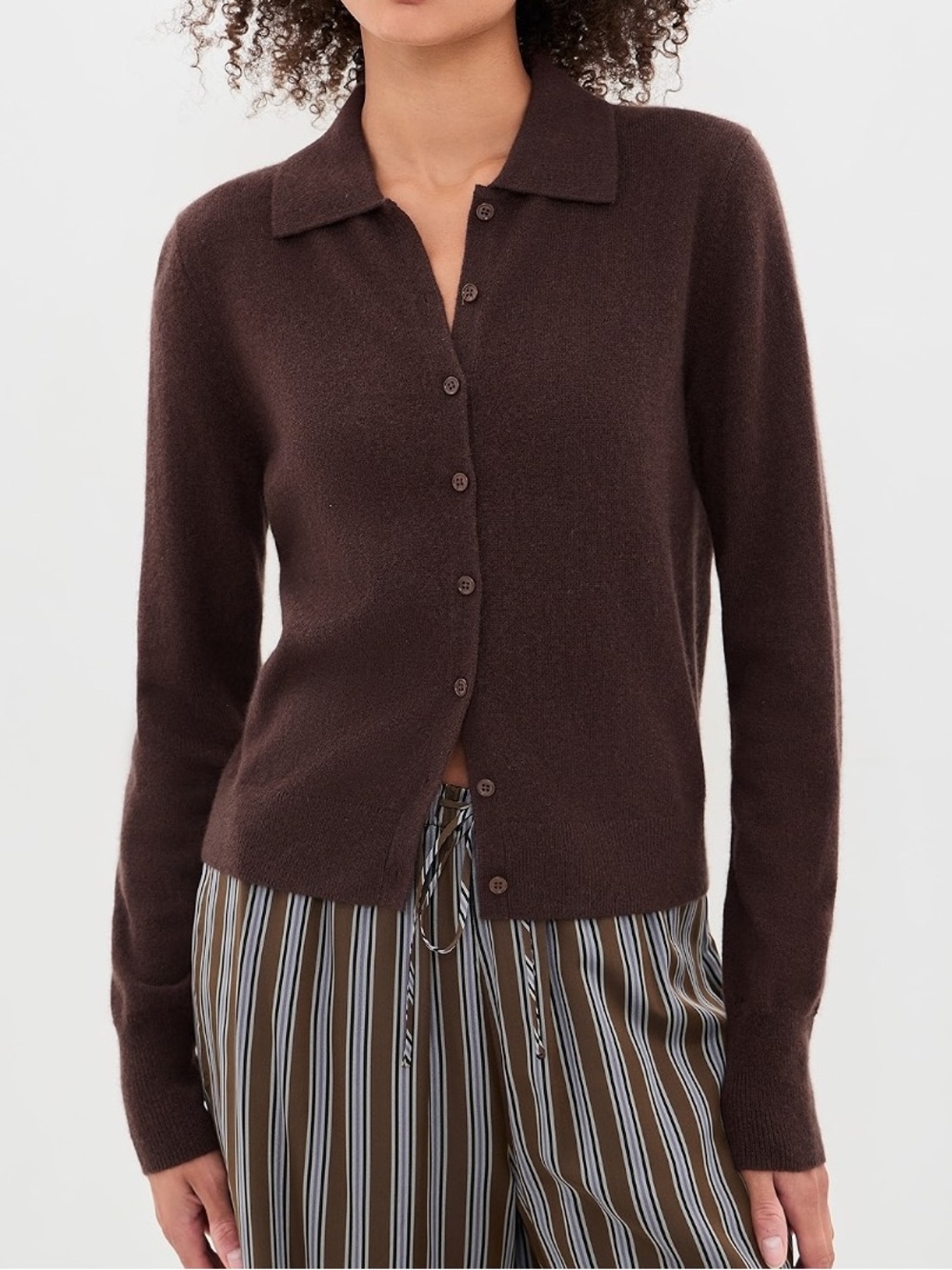 Express Tricot sz L Dark Brown Button-Up Knit Cardigan ribbed collar y2k vintage
